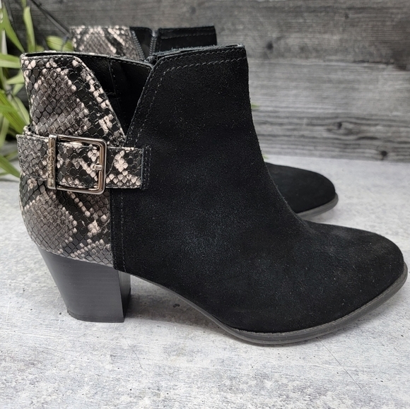 Vionic | Naomi Snake Black Suede Heeled Booties - Picture 9 of 10